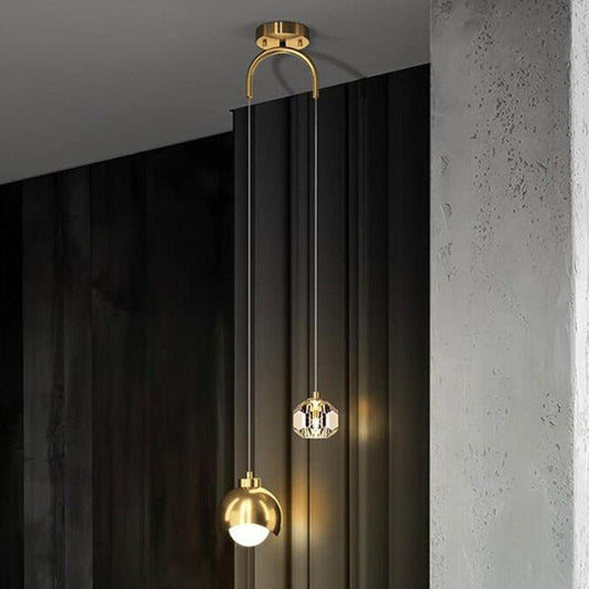 Golden Light Luxury Crystal Hanging Line Lamp Creative Bedroom - Enlighten Elegance