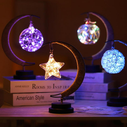 Led Moon Light Wrought Iron Ornament Light Star Shape Copper Wire Light Decorative Light USB Battery - Enlighten Elegance