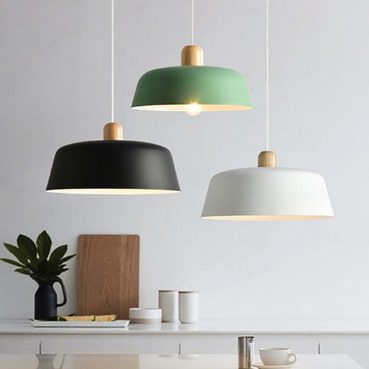 Nordic Wood Pendant Luminaire Round Hanging Lamp Suspension Light Home Decor - Enlighten Elegance